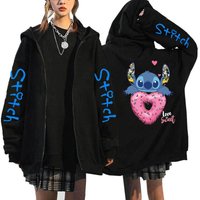 Oversized Y2k Zip-up Hoodie Disney Women's Lilo & Stitch Costume Winter Clothes Woman Long Sleeve Warm Jacket Zip-up Street Tops 3XL gray
