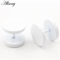 Alisouy 2pcs 3-14mm Baking Paint Stainless Steel Unisex Men Women Barbell Round Ear Stud Earring Tragus Helix Piercing Jewelry 10mm white