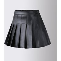Girls Summer Short Skirt 2026 Autumn High Waist Pleated Skirt for Children Fashion Casual School Teenage Kids PU Leather Skirt 120cm gray