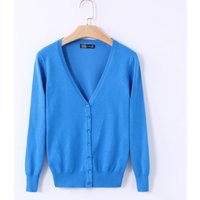 Autumn Women's Thin Sweater Women's Knit Sweater Cardigan Shawl Long Sleeve V-neck Short Coat M lake blue