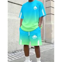 Men's T-shirt Suits 2 Pieces Outfits Shorts Short Sleeve Crew Neck Summer Coconut Tree Fashion Casual Vacation Daily Wear 3XL gray