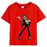 Kids Michael Jackson Rock N Roll T-Shirt Children's Fashion Crew Neck Top Summer Casual Clothes for Baby Boys And Girls 130 red
