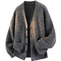 Men's Fall Relaxed-Fit Sweater Jacket: Solid-Color Casual Knit Half-Cardigan 3XL dark gray