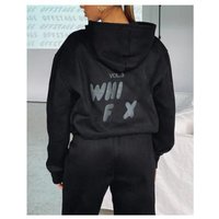 Spring Autumn and Winter Sweatshirt Set for Women Fashionable and Sporty Long-sleeved Hooded Sweatshirt Two-piece Set XL black