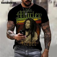 Summer Men's T-shirts Rock Bob Marley 3d Print O-neck Short Sleeve Street Hip-hop Shirt Oversized Tops 5XL black