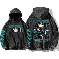 Demon Slayer Tokitou Muichirou Manga Printed Hoodies For Men Women Pure Cotton Sweatshirts Vintage Washed Oversized Streetwear S gray
