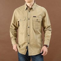 Summer Tactical Shirts Men Breathable Long Sleeve Work Cargo Shirts 5XL khaki