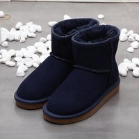 Winter Leather Classic Snow Boots Women Snow Boots Women's Cow Leather Ankle Boots Plus Size Women Shoes Flat Bottom with Plush Cotton Boots 39 dark blue