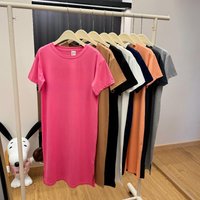 Plus Size Short Sleeve Casual Dress Women's Summer Loose Solid Colour Medium Long Knee Split T-shirt Dresses XL rose red