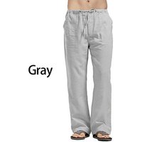 Men's autumn streetwear Elastic Waists Trousers Loose Pants Straight Party Pants Linen Plus Size M gray