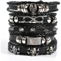 Vinatge Gothic Punk Skull Star Metal Multilayer Leather Bracelet Men Bracelets & Bangles Male Arm Jewelry A02 black