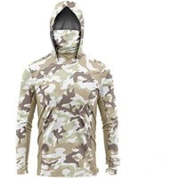 SIMMS Pánské sluneční rybářské oblečení s dlouhým rukávem UPF 50+ s UV maskou a kapucí M beige
