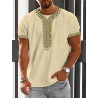 Vintage Ethnic T-shirt 3D Print Clothing O-neck Men Tops Oversized Short Sleeve Tee Summer Loose Male Streetwear Mens Clothes XL beige