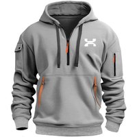 2025 Men's Fleece Hooded Jacket with Tassel Decor and Printed Logo - Casual Spring/Autumn Sweatshirt M gray