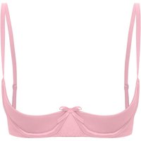 Women's Sexy 1/4 Cups Push Up Underwired Shelf Bra Unlined See Through Bralette Lingerie S pink