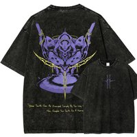 Neon Genesis Evangelion Anime Lover Washed T-shirt Year round clothing high quality personality Clothes Plus Size Unisex New Model Couples tee XL blue