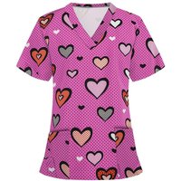Womens T-Shirts Medical Nursing Uniform Clinical Uniform Woman V-Neck Short Sleeve T Shirt Tops With Pocket Women's Clothing 5XL pink
