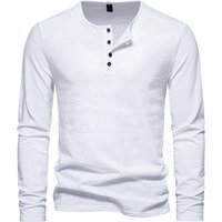 Men Long Sleeved T-shirt Cotton Slim Fit Bottoming Shirt Fitness Tops Tees Button Neck Casual Cozy Tshirt L white