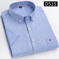 100% Cotton Breathable Men Oxford Short Sleeve Summer Plaid Shirts Striped Male Clothes Business Regular Fit Oversized 44 gray