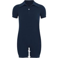 Unisex Kids Special Needs Adaptive Turn Down Collar Short Sleeve Press Buttons Crotch Solid Color Jumpsuit 13-14 Years navy blue
