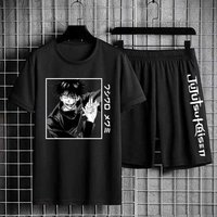 Jujutsu Kaisen T-shirt Set Casual Shorts Anime Print Men's Sets Tracksuit Sweatpants Sportswear Man Summer Fashion Clothing 6XL black