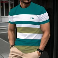 The Classic Design of Colorful Stripes and the Fashionable Style of Men's Short-sleeved T-shirts in Various Colors 3XL white
