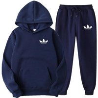 Autumn and winter european men's new fashion casual outdoor jogging hooded sportswear luxury hooded sportswear+men's and women's pants set 3XL blue