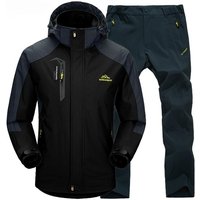 Outdoor Hiking Jacket and Pants Sets Men Autumn Waterproof Windproof Hooded Jackets Trip Mountain Camping Clothes XXXXL black