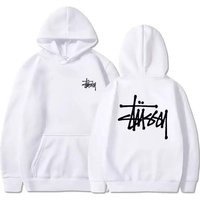 Unisex Oversized Hooded Sweatshirt With Letter Print Casual Streetwear Winter Warm Fleece-Lined Pullover Medium white