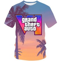 GTA 6 T-shirt Game 3D Printing Street Clothing Men and Women's Leisure Fashion T-shirt Breathable and Comfortable Top Clothing 5XL blue