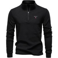 Gant Autumn/Winter Embroidered New Large Men's Stand Up Collar Half Zipper Long Sleeve German Velvet Warm Base Sweater XXL black
