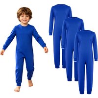3Pcs Unisex Kids Cotton Jumpsuit Round Neck Long Sleeve Back Invisible Zipper Special Needs Adaptive Clothing for Boys Girls 7-8 Years royal blue