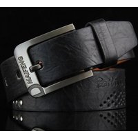 Genuine Leather Men's Belt Luxury High Quality Classic Buckle Business Cowboy Vintage Waistband Alloy Belts 110cm black