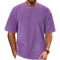 Men's Vintage Washed T-shirt Cotton Breathable Oversize Casual Tops Solid Color Male Loose Fit Cozy Tees Fashion Streetwear XXXXL purple