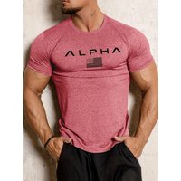 Spring and Summer Pure Color Printing Sports Fitness Short-sleeved T-shirt Men's O Neck Stretch Training Exercise T-shirt top 4XL brown