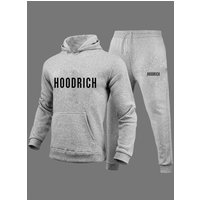 HOODRICH Letter Printed Hooded Sweatshirt Set, Casual Sports Set Manufacturer XXL gray