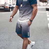 New 2 Piece Men Fashion Summer Resort Clothing Set Men's Gradient Printed Short Sleeve T-Shirt And Pocket Drawstring Shorts Set L gray