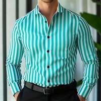 Men's Formal Shirt Striped Shirt Button Up Collar Shirt Long Sleeved Shirt Comfortable Soft Top 2XL blue