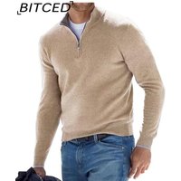 BITCED Autumn Long-Sleeve V-Neck Fleece-Lined Zipper Men's Casual Polo Shirt XXXXXL khaki