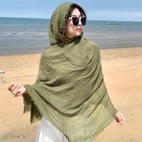 Cotton-linen brown silk scarf for women, spring/autumn, thin summer Korean style, versatile linen artistic oversized scarf, air-conditioned room shawl Default gray