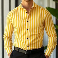 Men's Formal Shirt Striped Shirt Button Up Collar Shirt Long Sleeved Shirt Comfortable Soft Top M yellow