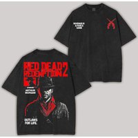 Red Dead Redemption Anime Lover Washed T-shirt Year round clothing high quality personality Clothes Plus Size Unisex New Model Couples tee XXXL red