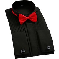 6XL Men's French Cuff Dress Shirt Long Sleeve Winged Collar Dress Shirt Men's Wingtip Tuxedo Formal Shirts Party Dinner Wedding M black