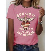 Bon Jovi Women's Short Sleeve Summer T-shirt Top - New Fashion Large dark red