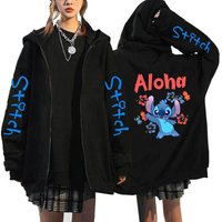 Oversized Y2k Zip-up Hoodie Disney Women's Lilo & Stitch Costume Winter Clothes Woman Long Sleeve Warm Jacket Zip-up Street Tops XL blue