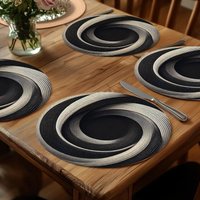 Czarno-białe okrągłe podkładki, Olejoodporne i termoizolacyjne maty na stół jadalny, Dekoracyjne akcesoria na biurko 6PCS-38x38cm