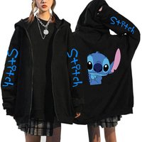 Oversized Y2k Zip-up Hoodie Disney Women's Lilo & Stitch Costume Winter Clothes Woman Long Sleeve Warm Jacket Zip-up Street Tops 3XL blue