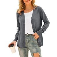 Women's Basic Long Sleeve Button Front Cardigan Sweater Knit Coat Tops Outerwear XXXL grey
