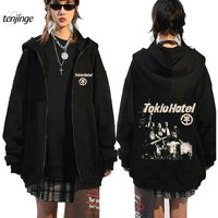 Tokio Hotel Hoodie Rock Band Kaulitz Print Zipper Hoodies Fleece Hooded Sweatshirts Men Women Hip Hop Streetwear Zip Up Jacket S white