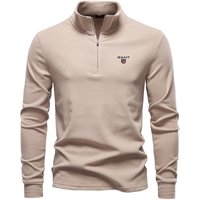 Gant Autumn/Winter Embroidered New Large Men's Stand Up Collar Half Zipper Long Sleeve German Velvet Warm Base Sweater XXL beige
